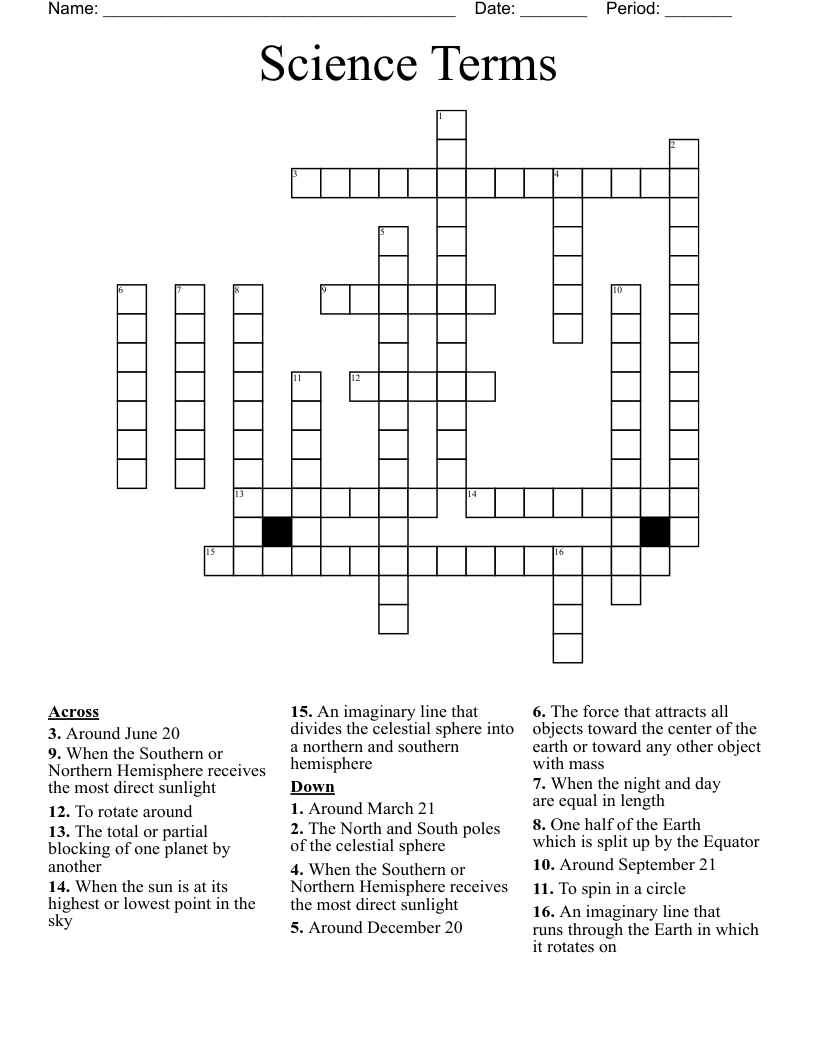 Science Terms Crossword