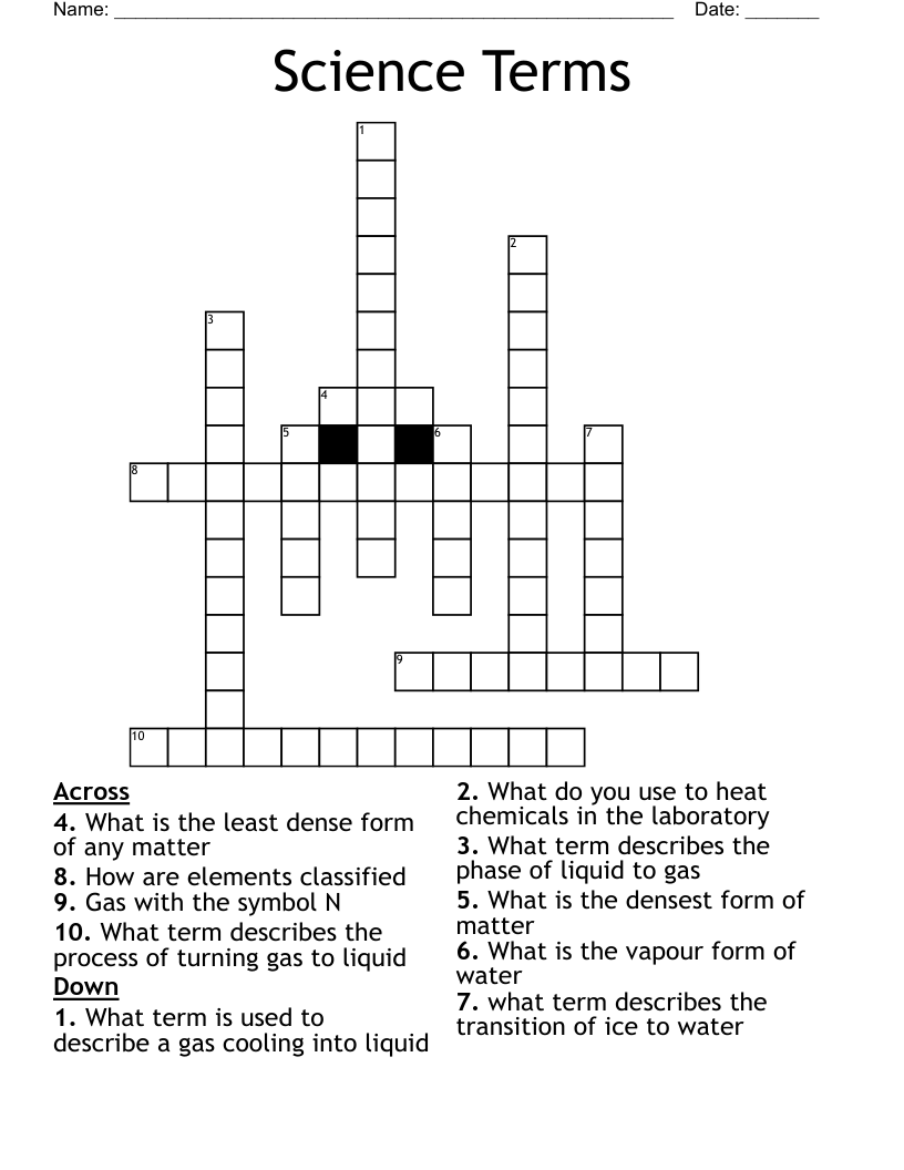 Science Terms Crossword