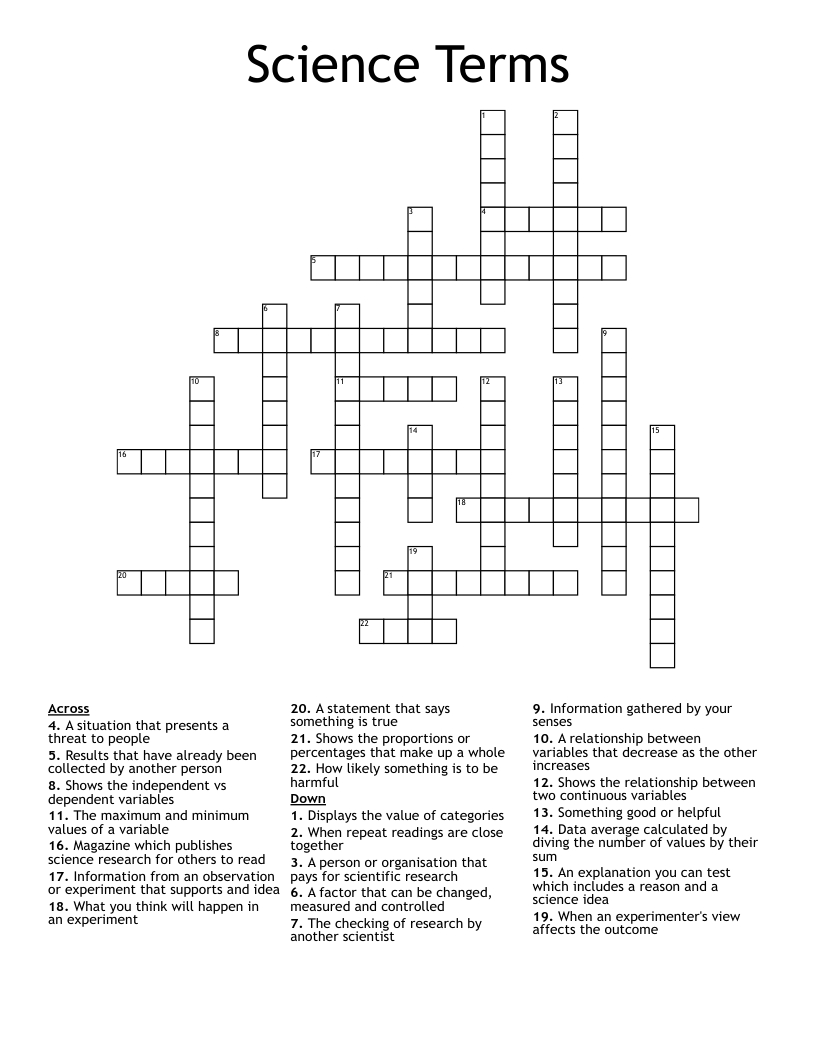 Science Terms Crossword