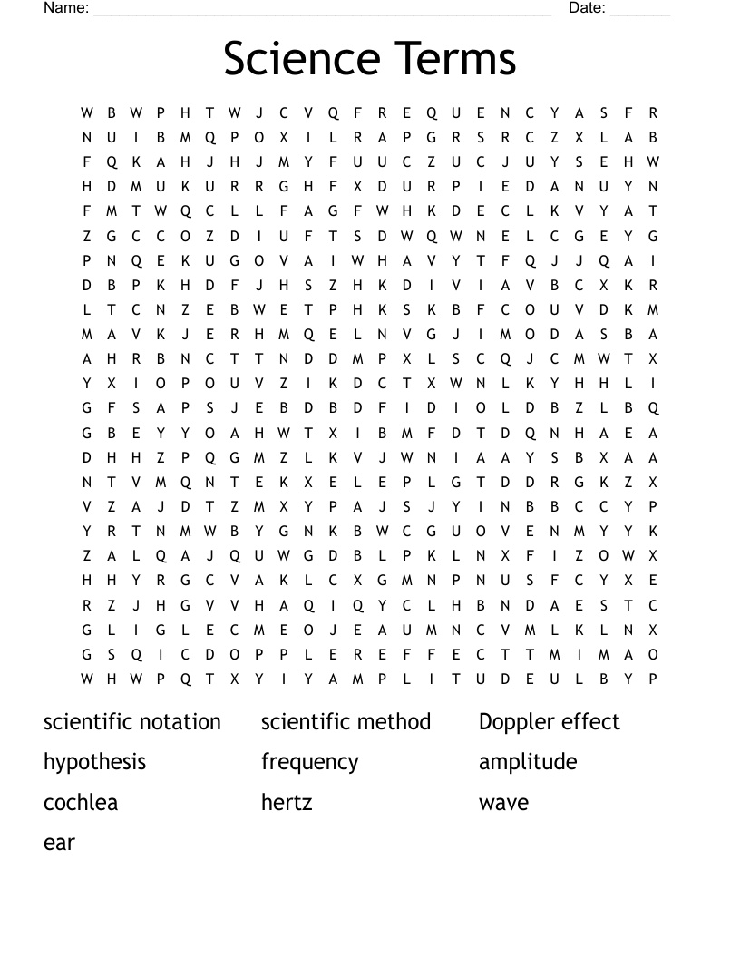 Science Terms Word Search