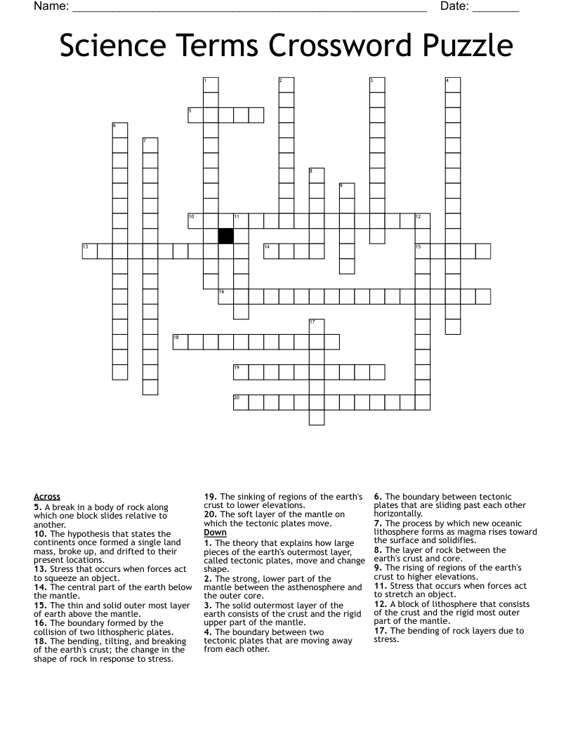 Science Terms Crossword Puzzle