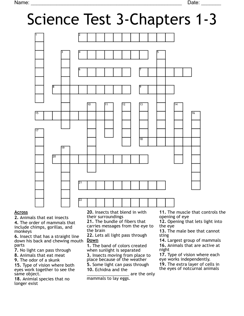 Science Test 3-Chapters 1-3 Crossword