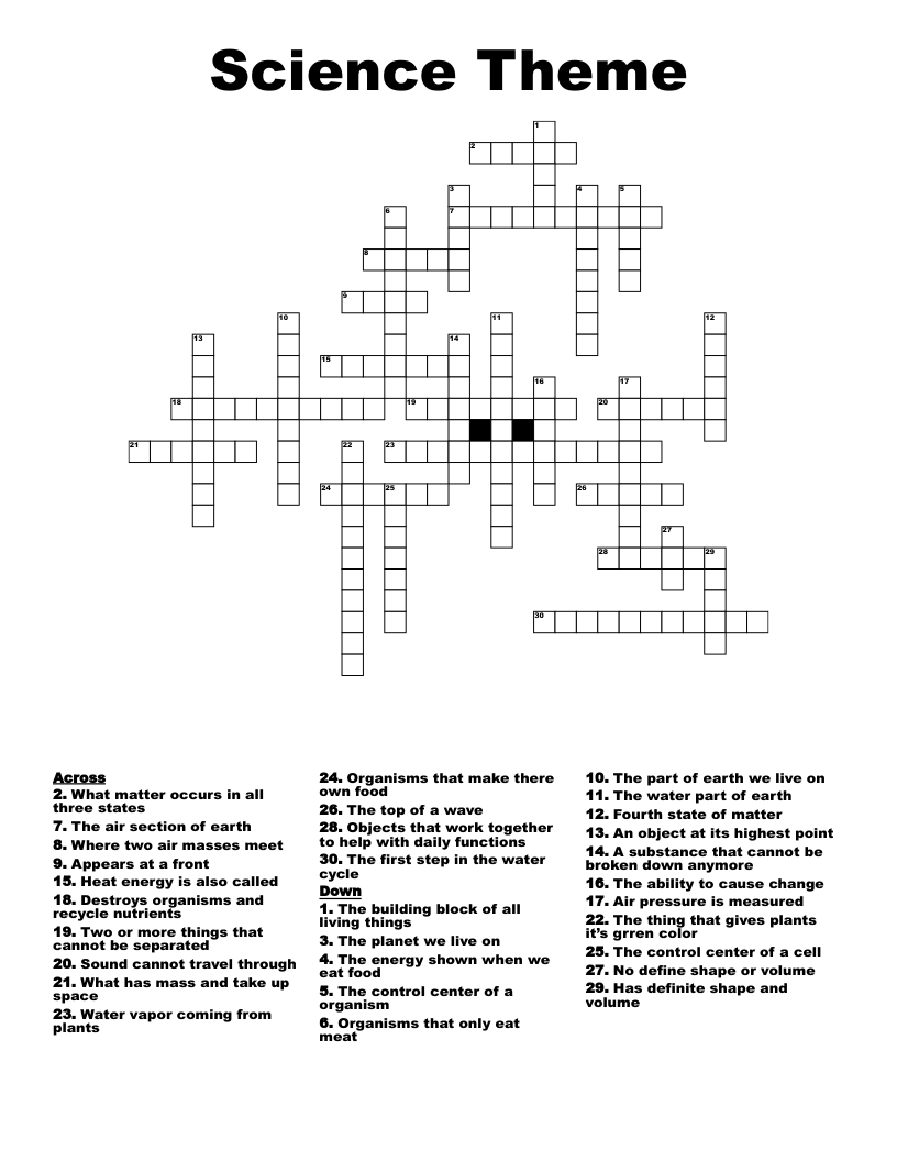 Science Theme Crossword