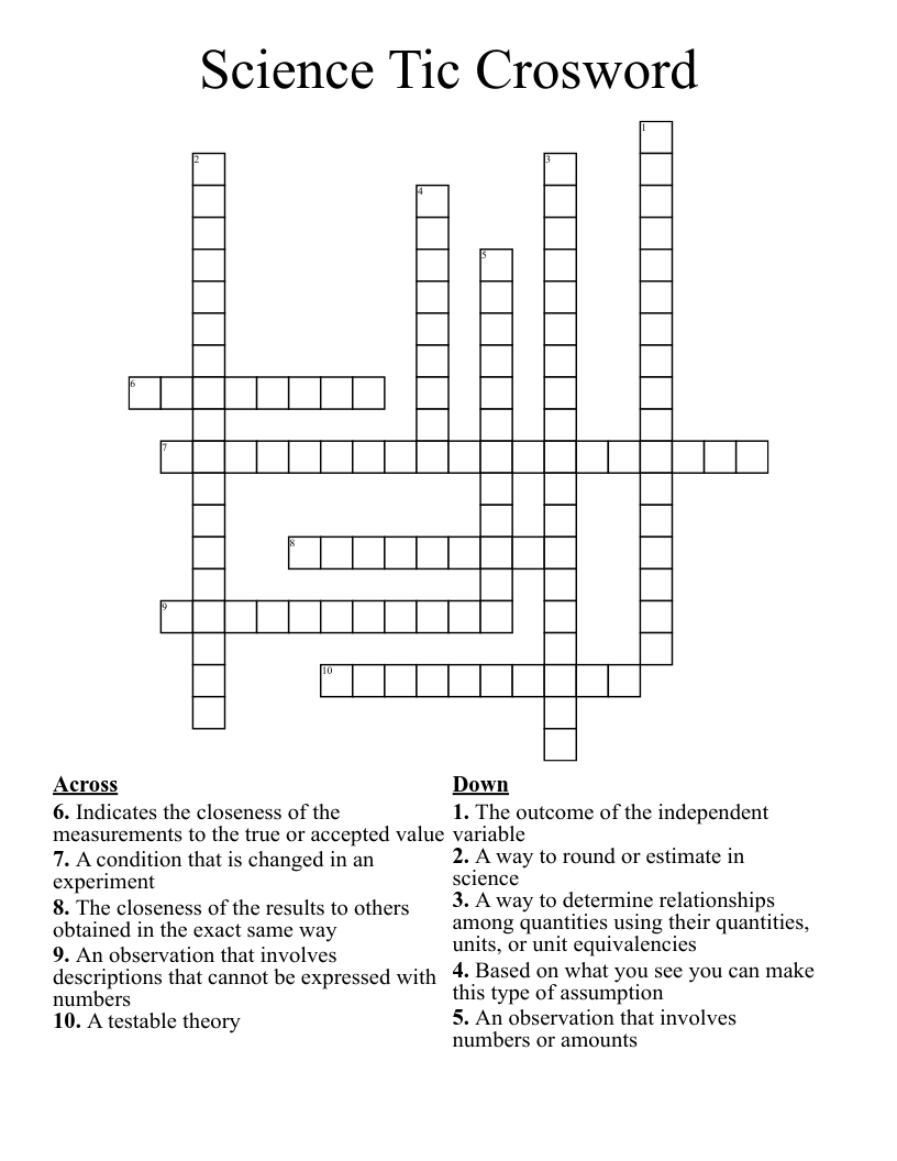 Science Tic Crosword Crossword