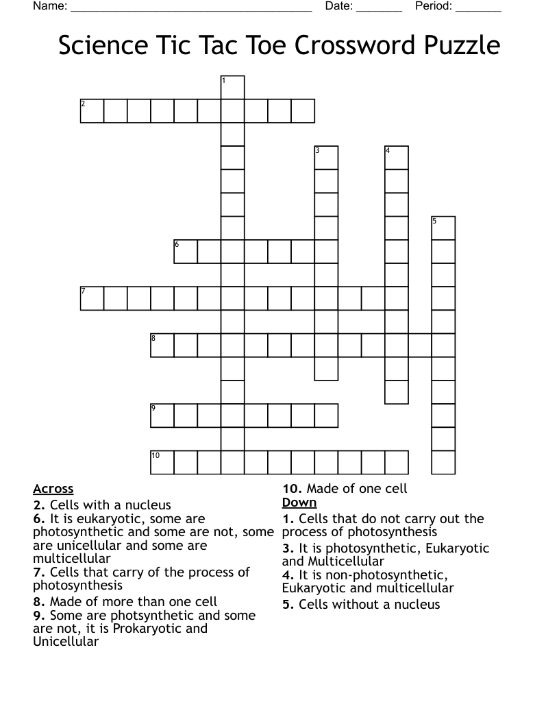 Science Tic Tac Toe Crossword Puzzle