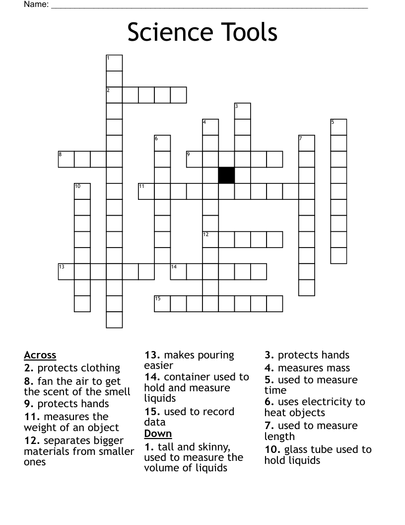 Science Tools Crossword