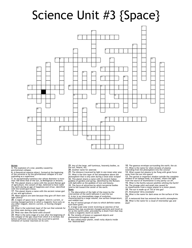 Science Unit #3 {Space} Crossword