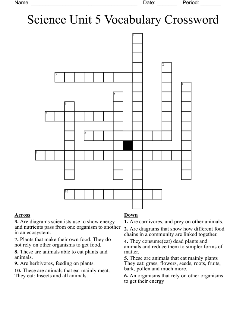 Science Unit 5 Vocabulary Crossword 