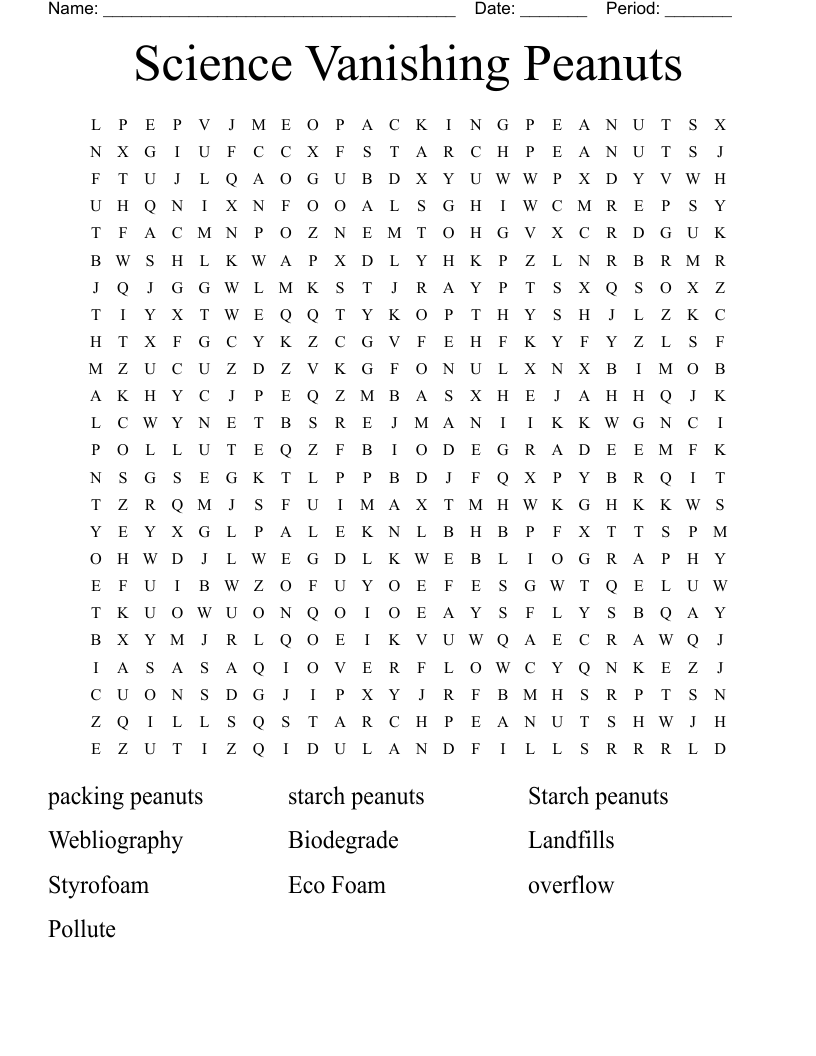 Science Vanishing Peanuts Word Search