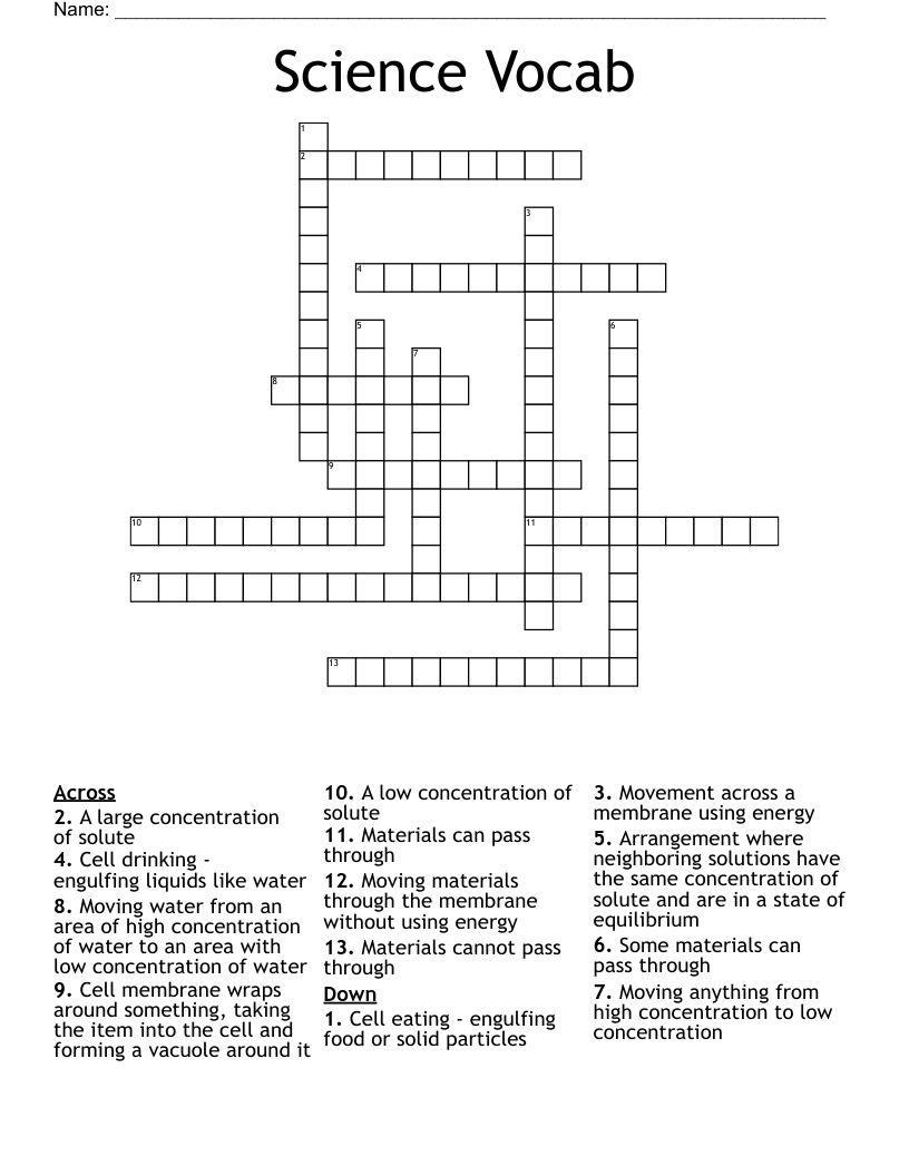 Science Vocab Crossword