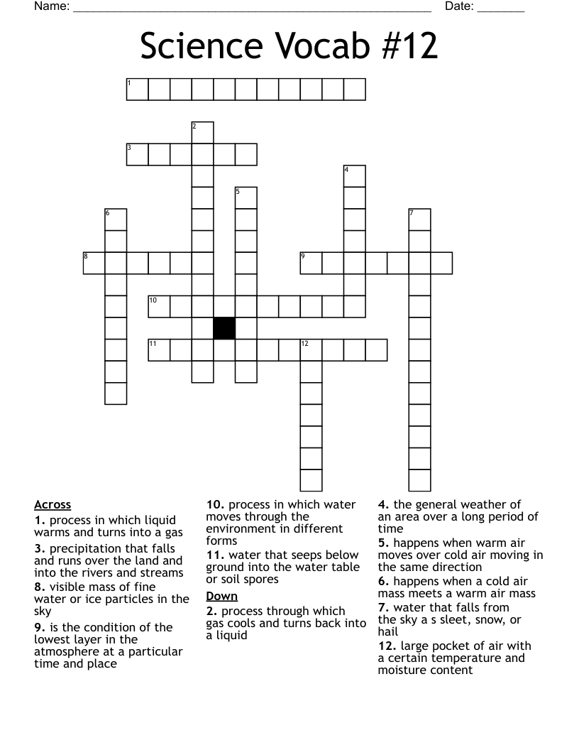 Science Vocab #12 Crossword