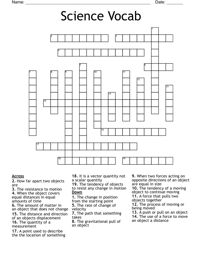 Science Vocab Crossword