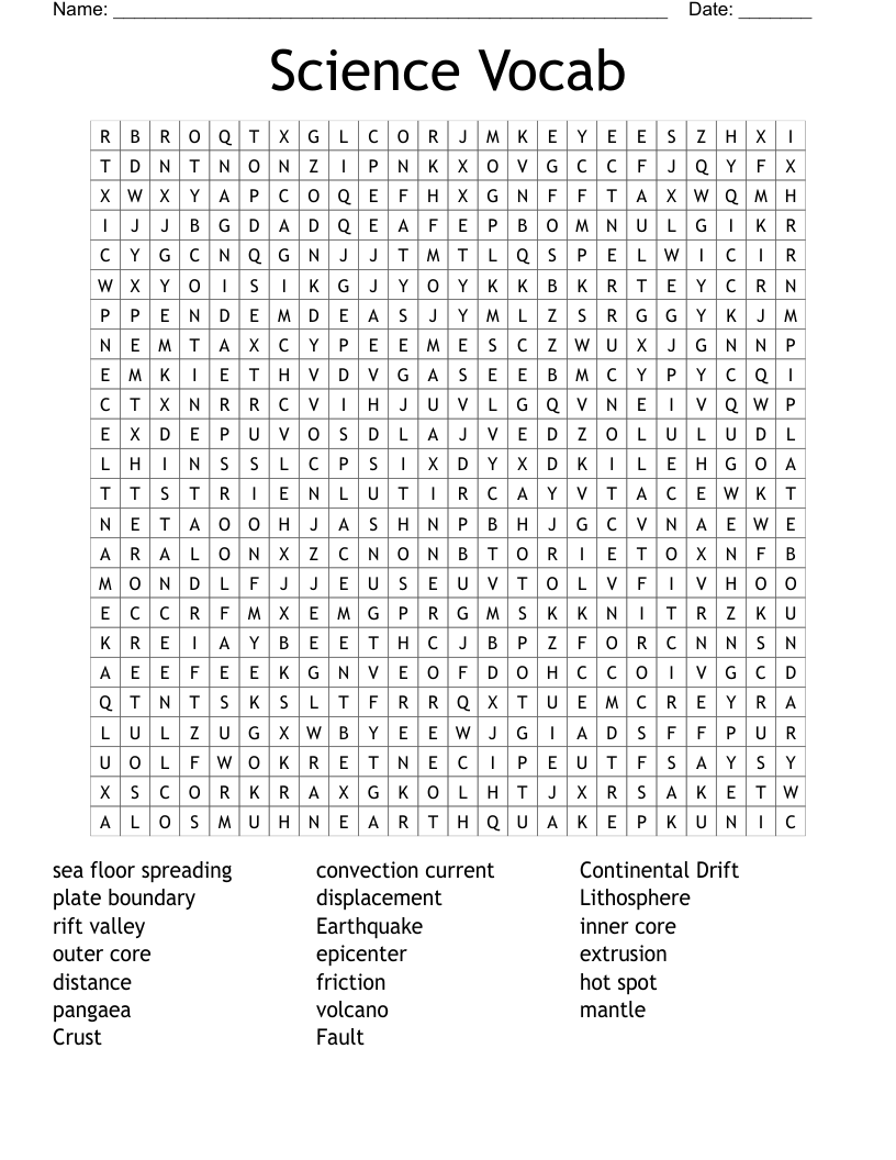Science Vocab Word Search
