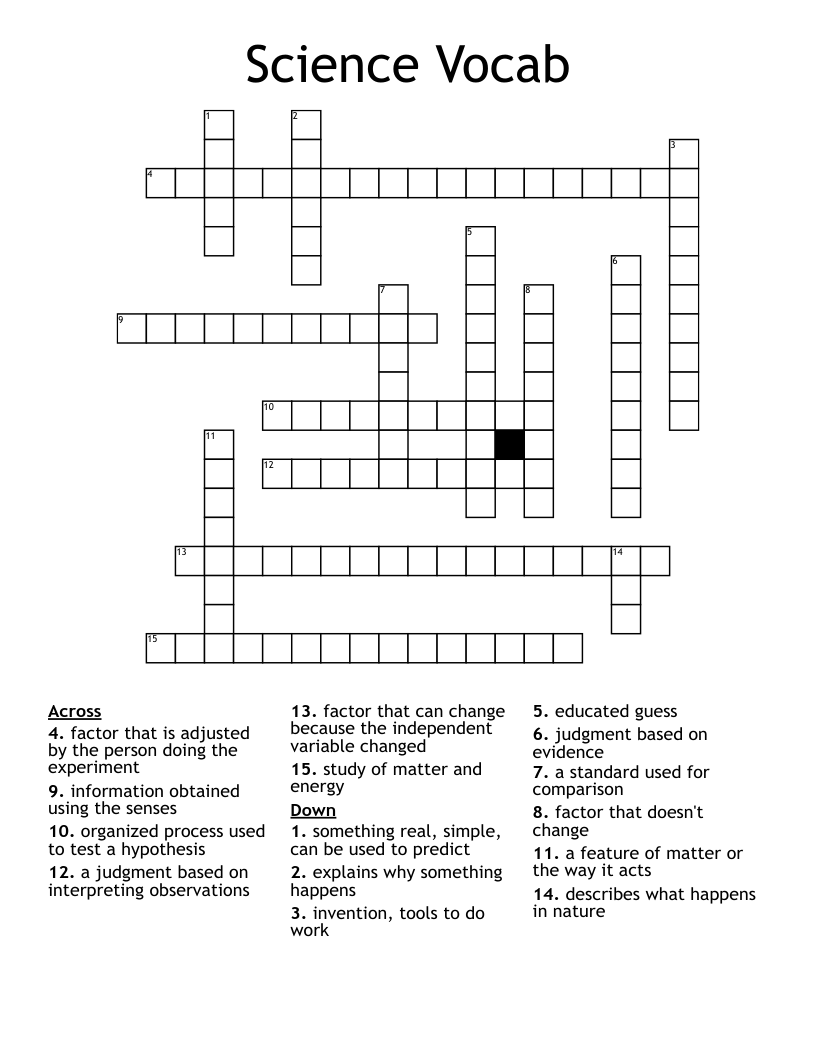 Science Vocab Crossword