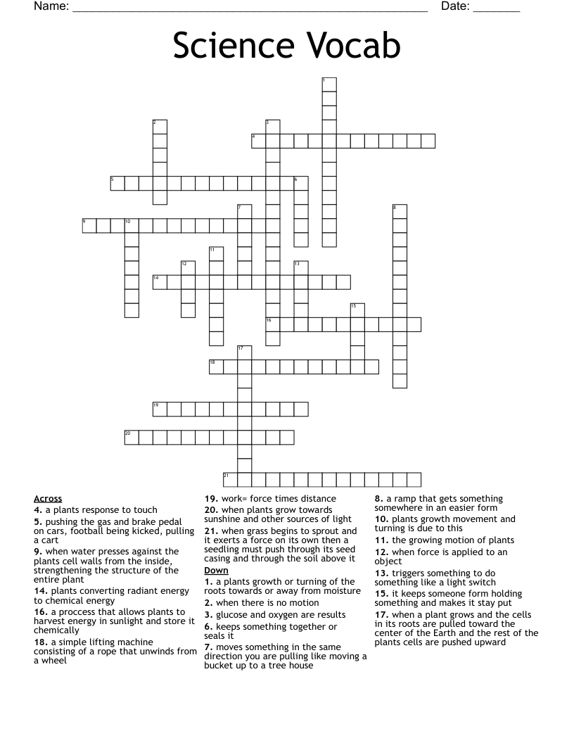 Science Vocab Crossword
