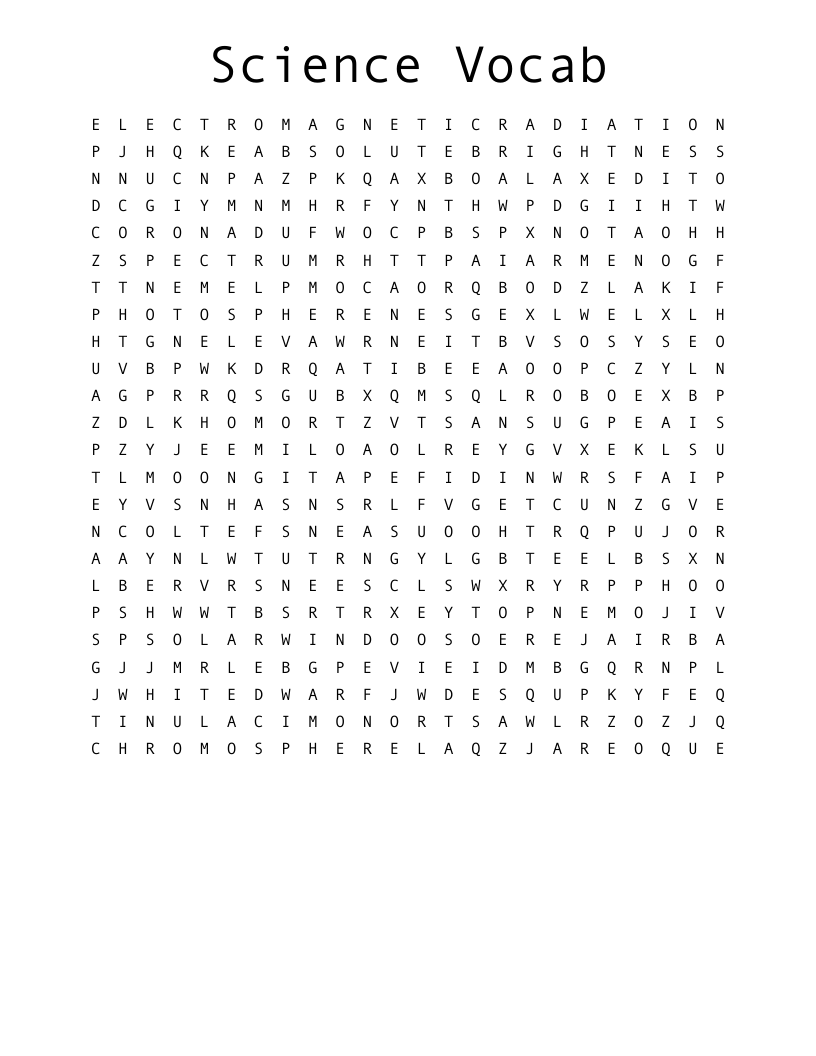 Science Vocab Word Search