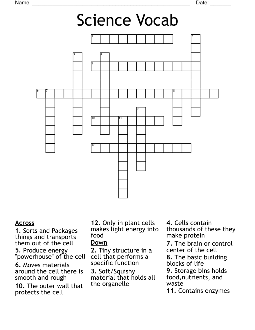 Science Vocab Crossword