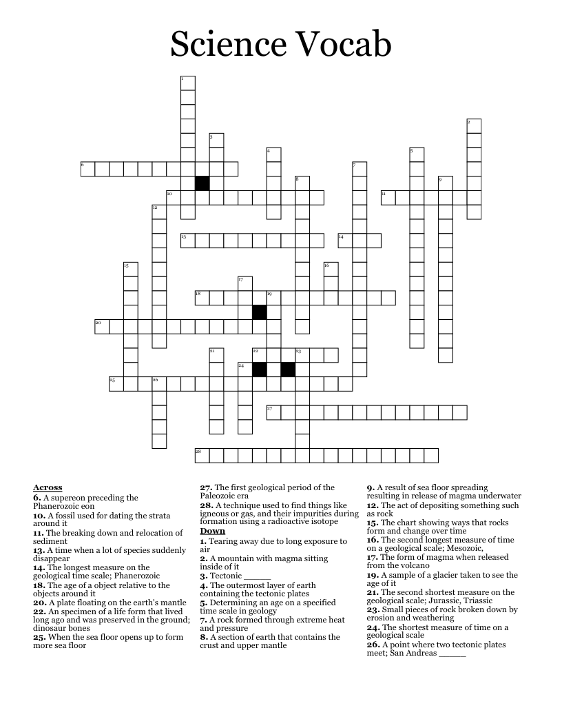 Science Vocab Crossword