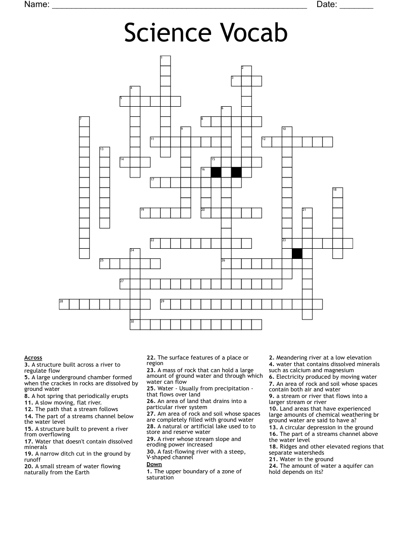 Science Vocab Crossword