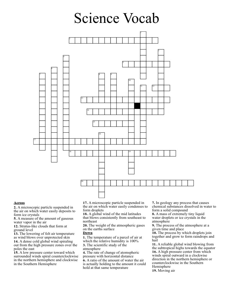 Science Vocab Crossword