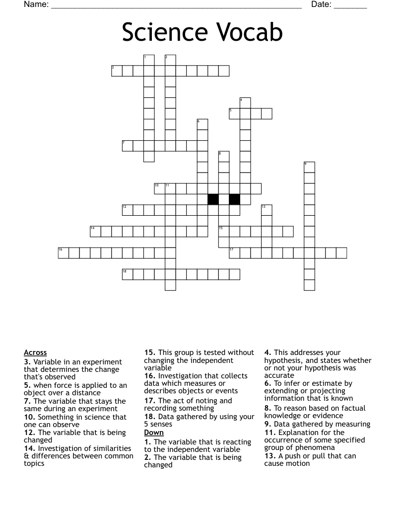 Science Vocab Crossword
