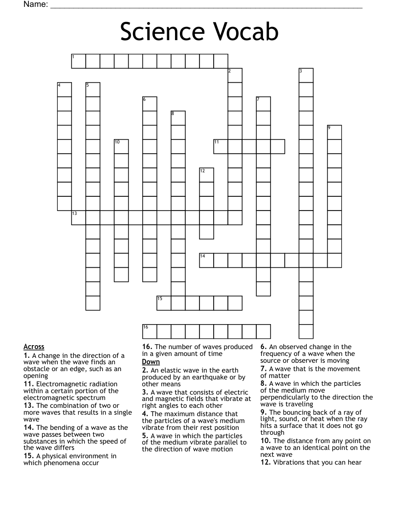 Science Vocab Crossword
