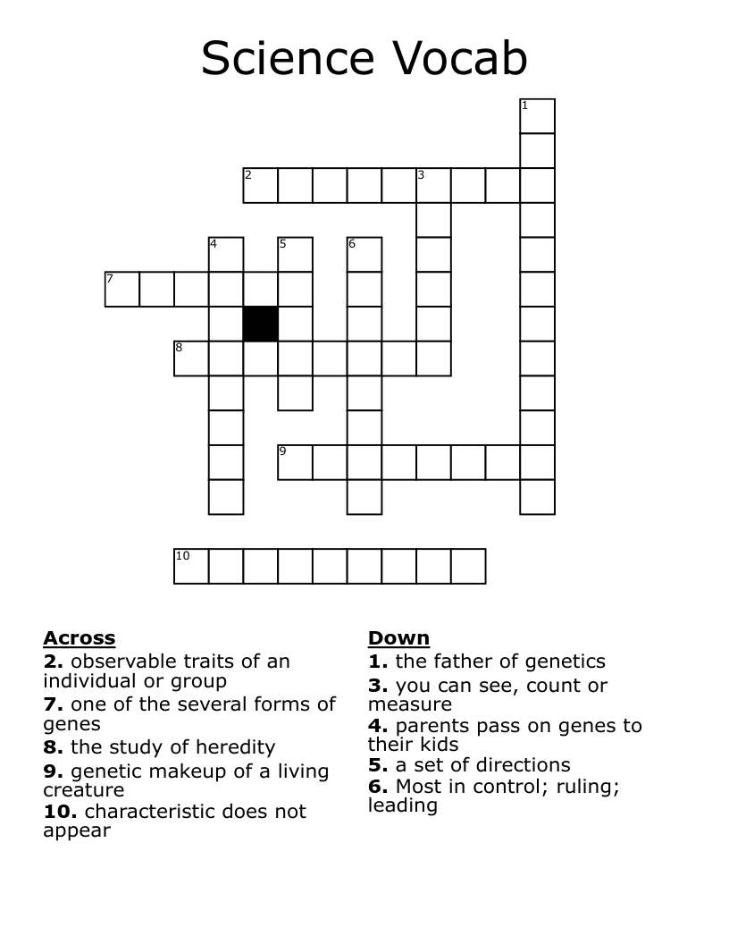 Science Vocab Crossword