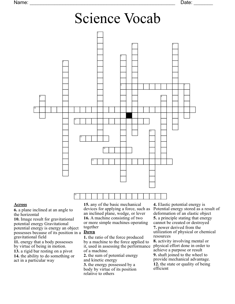 Science Vocab Crossword