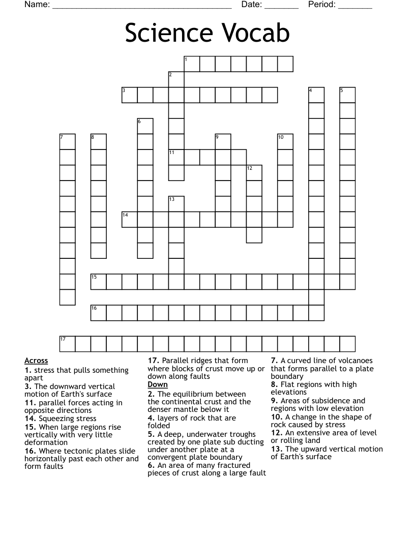 Science Vocab Crossword