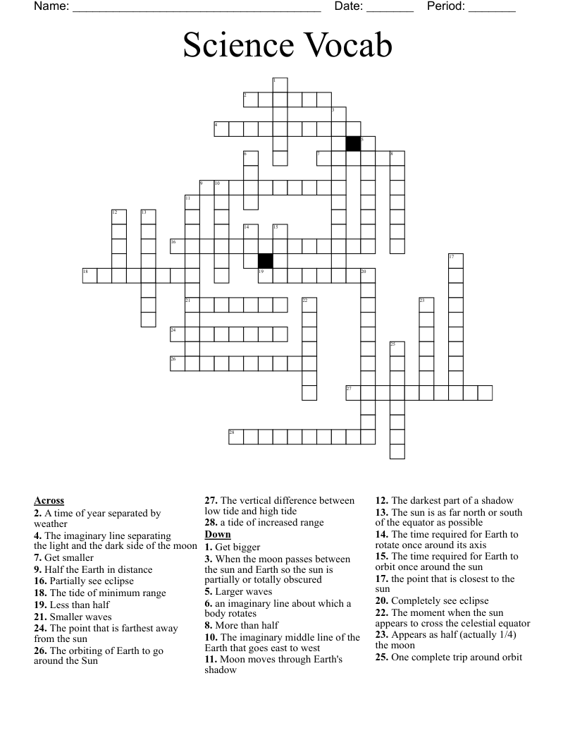 Science Vocab Crossword