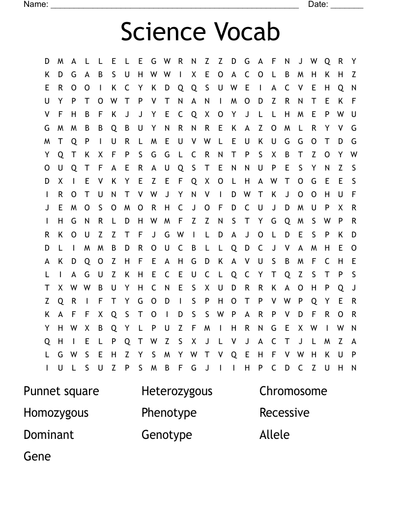 Science Vocab Word Search