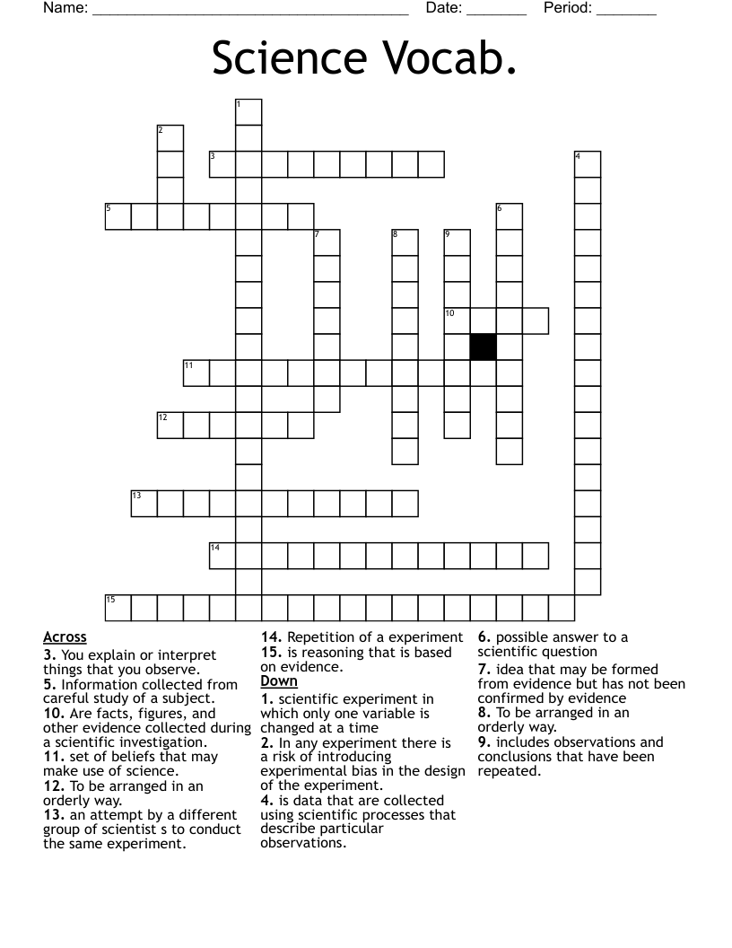 Science Vocab. Crossword
