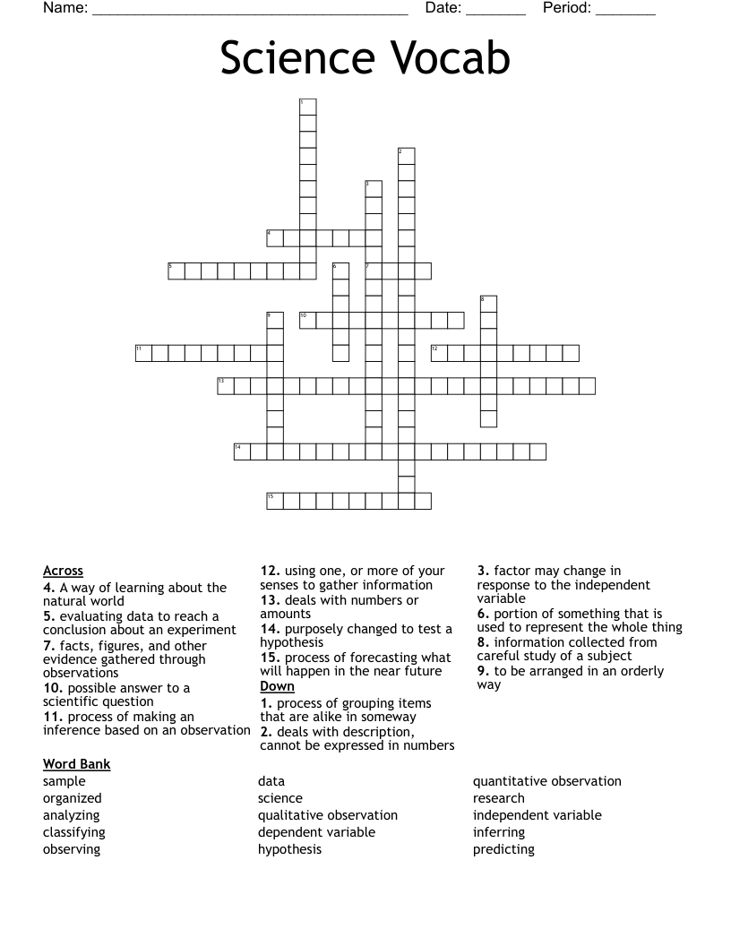 Science Vocab Crossword