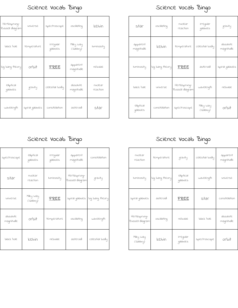 Science Vocab Bingo