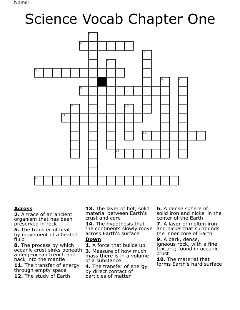 Science Vocab Chapter One Crossword