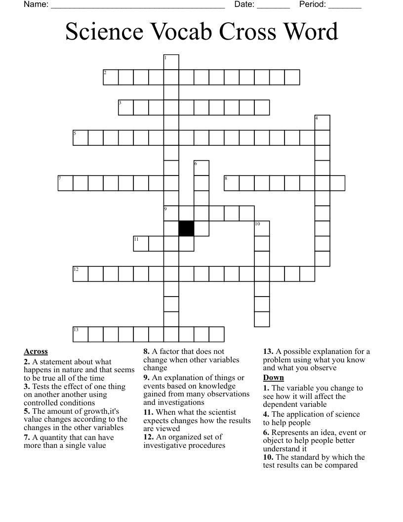Science Vocab Cross Word