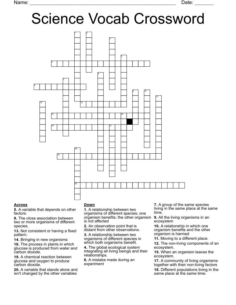 Science Vocab Crossword