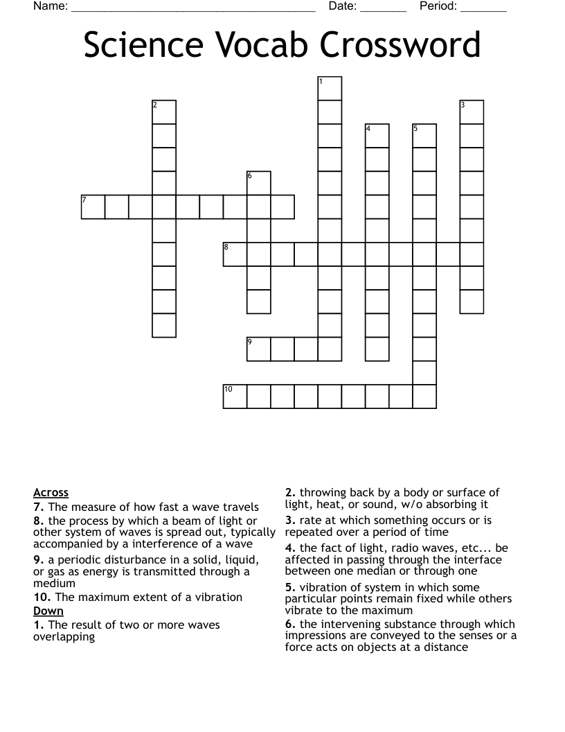 Science Vocab Crossword