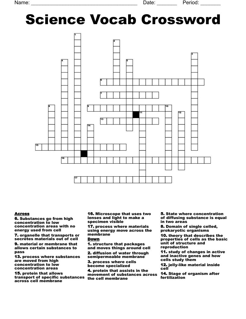 Science Vocab Crossword