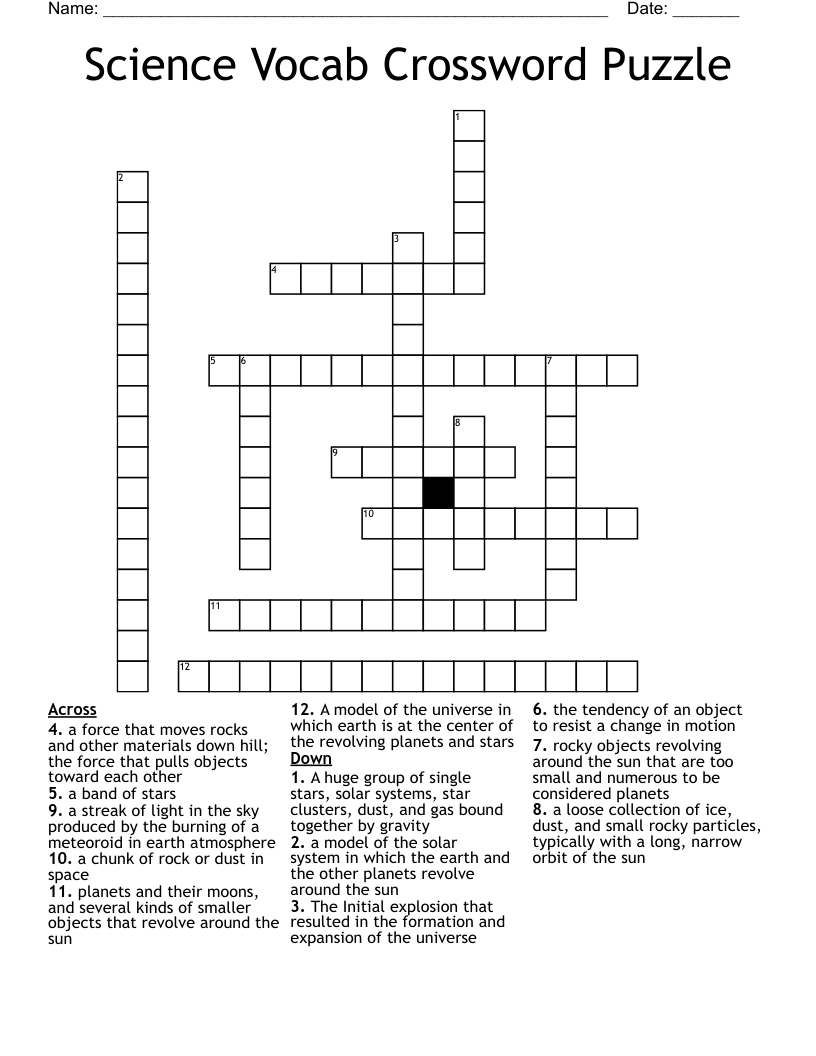 Science Vocab Crossword Puzzle