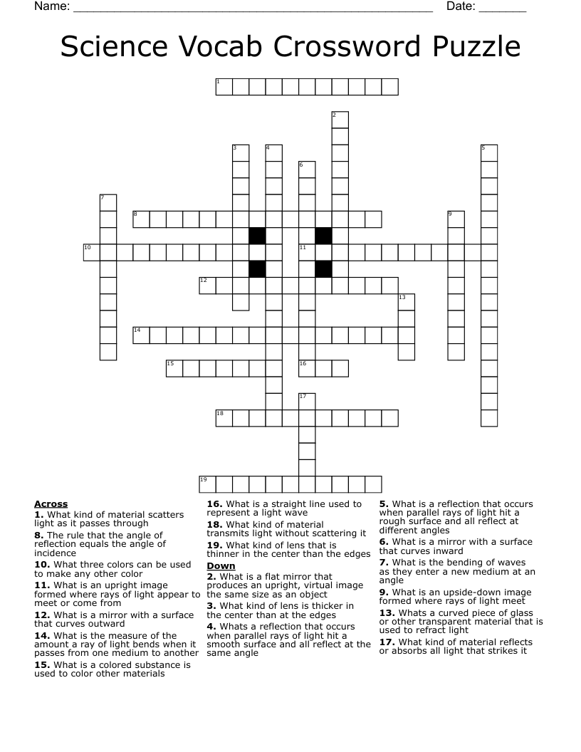 Science Vocab Crossword Puzzle