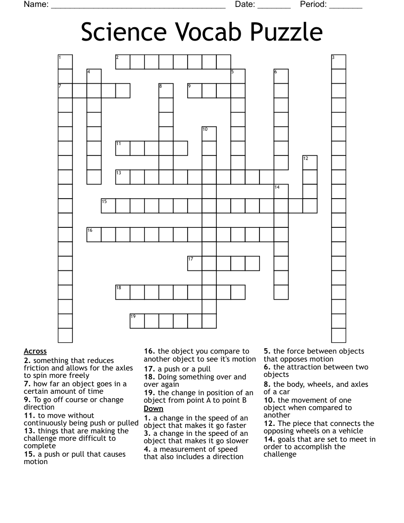 Science Vocab Puzzle Crossword