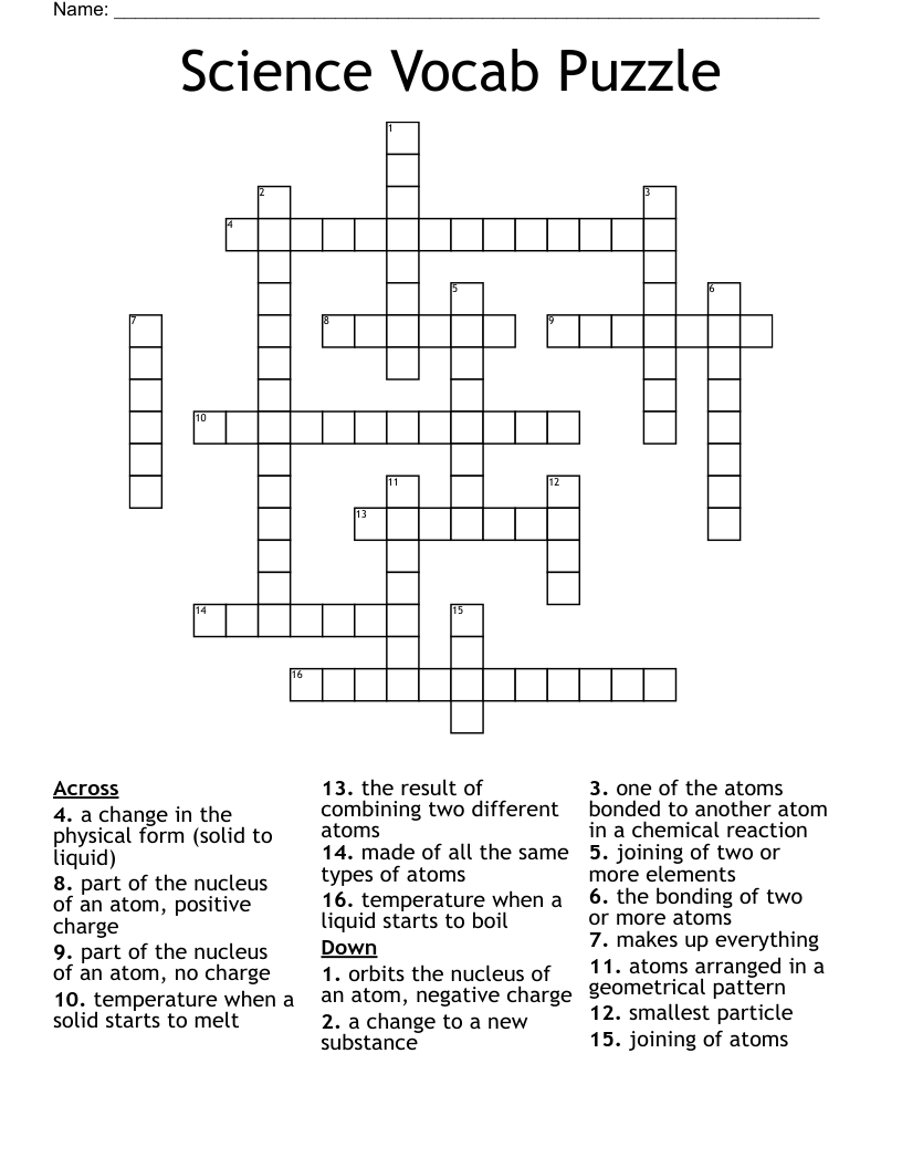 Science Vocab Puzzle Crossword