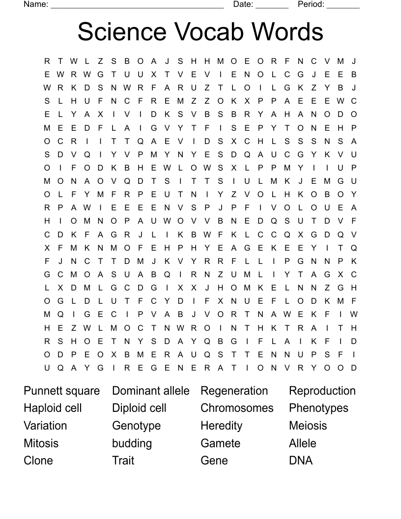 Science Vocab Words Word Search