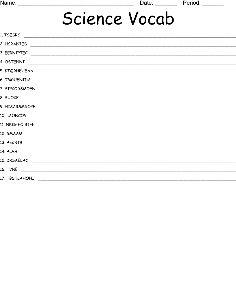 Science Vocab  Word Scramble