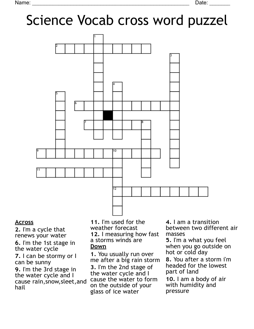 Science Vocab cross word puzzel