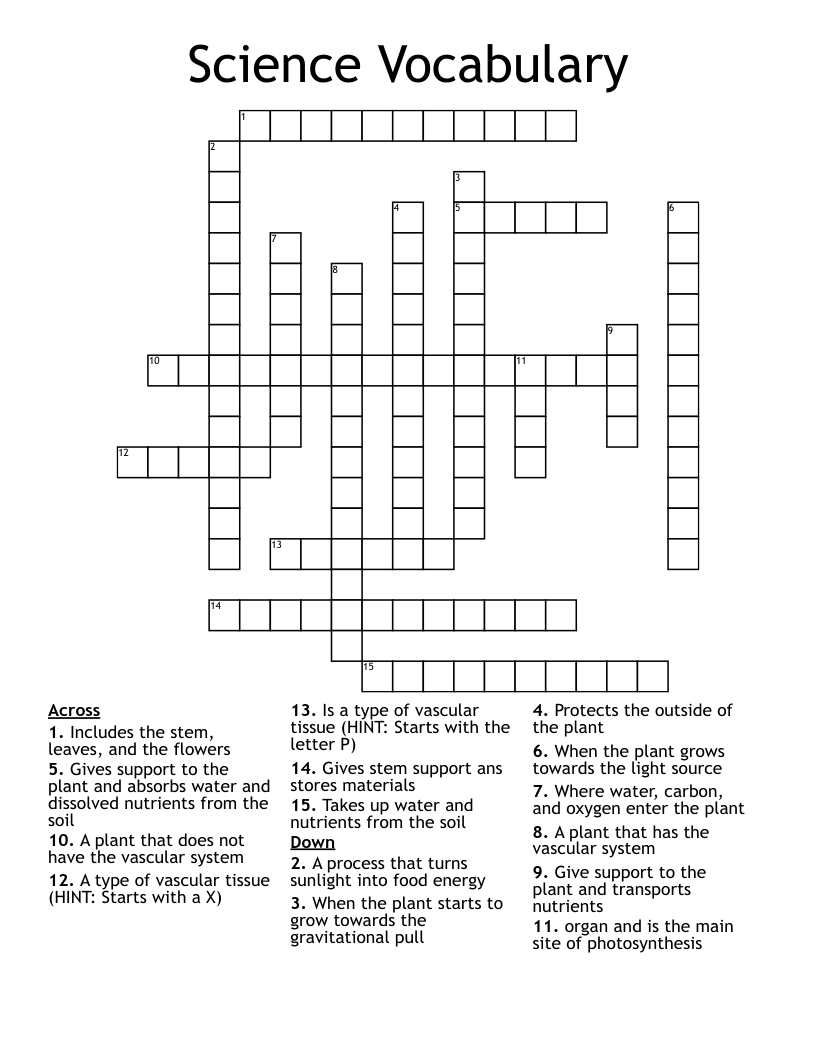 Science Vocabulary Crossword