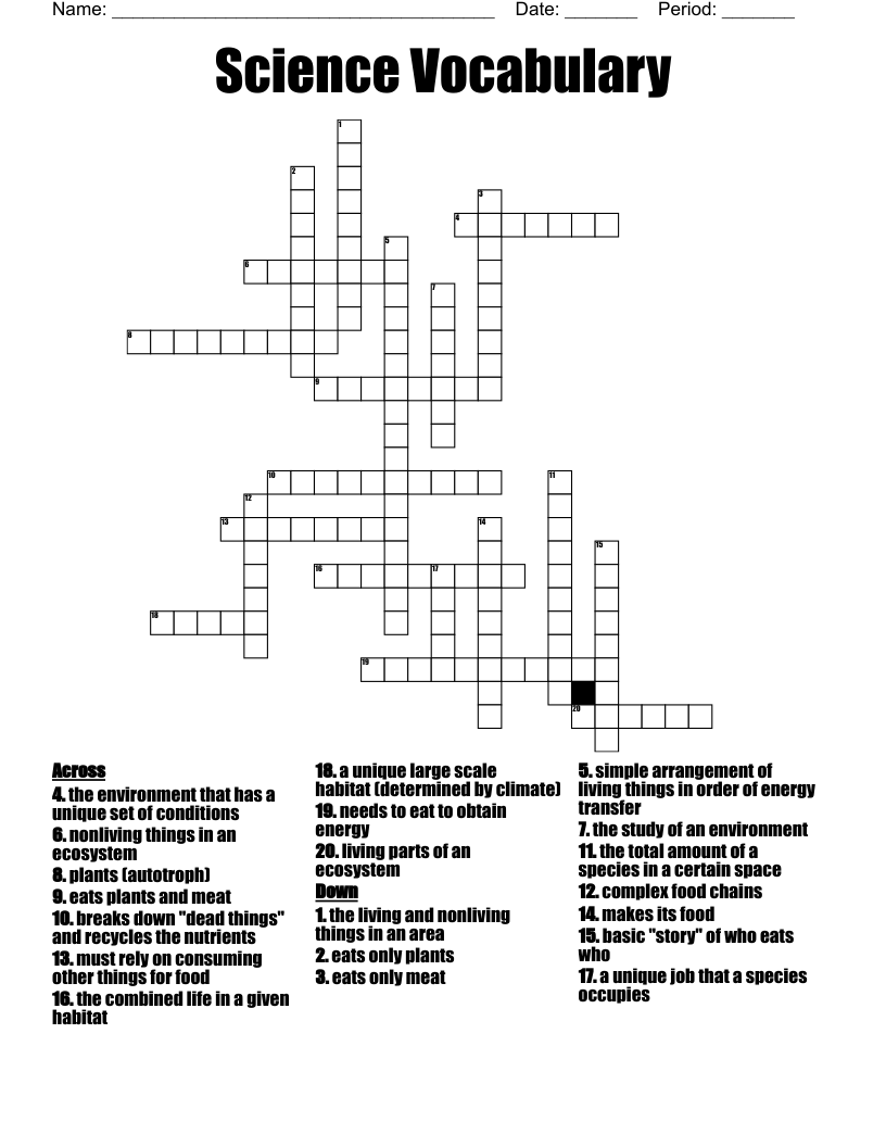 Science Vocabulary Crossword