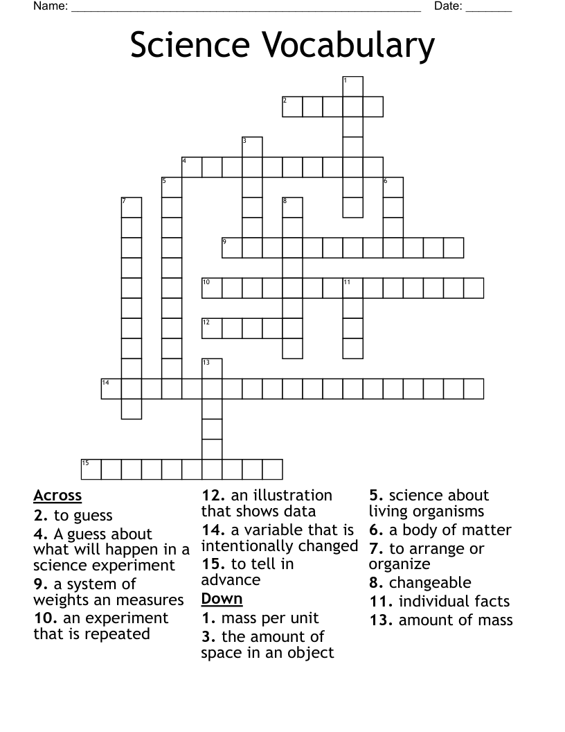 Science Vocabulary Crossword