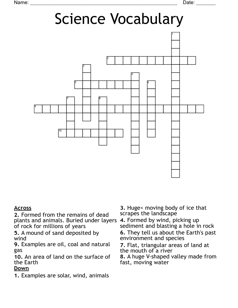 Science Vocabulary Crossword